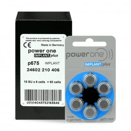 Baterii Auditive PowerOne - Baterie P675 Implant Power One Zinc-Aer 1.45V cutie 60 buc
