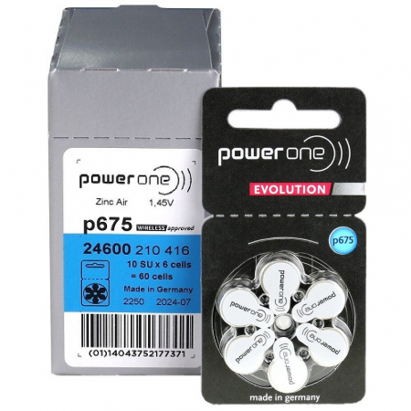 Baterii Auditive PowerOne - Baterie P675 Power One Evolution Zinc-Aer 1.45V cutie 60 buc