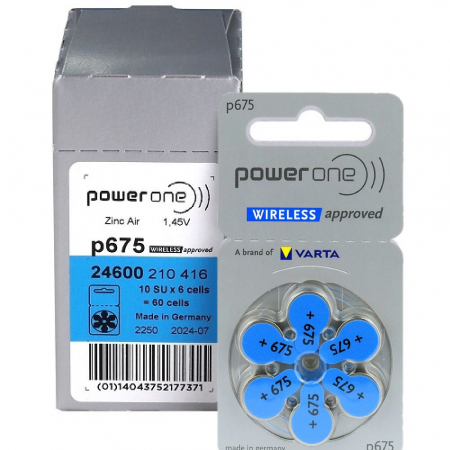 Baterii Auditive PowerOne - Baterie P675 Power One Zinc-Aer 1.45V cutie 60 buc