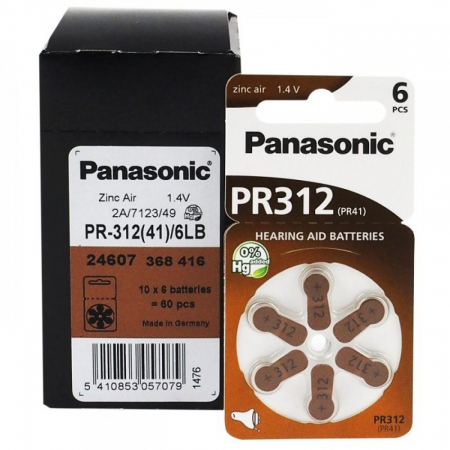Baterii Auditive Panasonic - Baterie PR312 312 PR41 Panasonic Zinc-Aer 1.4V cutie 60 buc