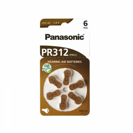 Baterii Auditive Panasonic - Baterie PR312 312 PR41 Panasonic Zinc-Aer 1.4V set 6 buc