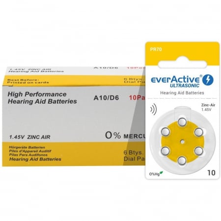 Baterii Auditive Everactive - Baterie 10 PR70 EverActive Zinc-Aer 1.45V cutie 60 buc