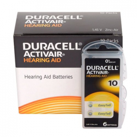 Baterii Auditive Duracell - Baterie 10 Duracell Activ Air Zinc-Aer 1.45V cutie 60 baterii pentru aparate auditive PR70 DA10