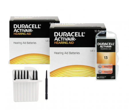 Baterii Auditive Duracell - Pachet 120 baterii tip 13 PR48 Duracell + filtre cerustop