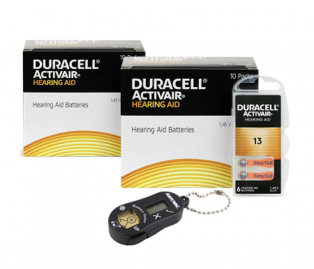 Baterii Auditive Duracell - Pachet 120 baterii tip 13 PR48 Duracell + tester baterii