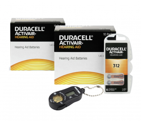 Baterii Auditive Duracell - Pachet 120 baterii tip 312 PR41 Duracell + tester baterii