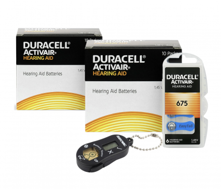 Baterii Auditive Duracell - Pachet 120 baterii tip 675 PR44 Duracell + tester baterii