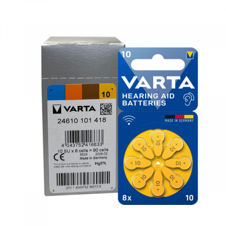 Baterie Auditiva 10 PR70 - Set 80 baterii 10 PR70 Varta pentru aparate auditive 1.45V