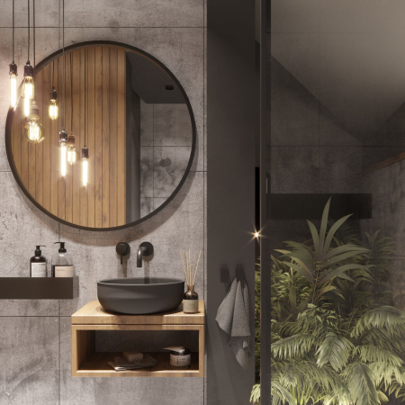 Sanitare - Oglinda rotunda colectia SANO cu rama MDF negru