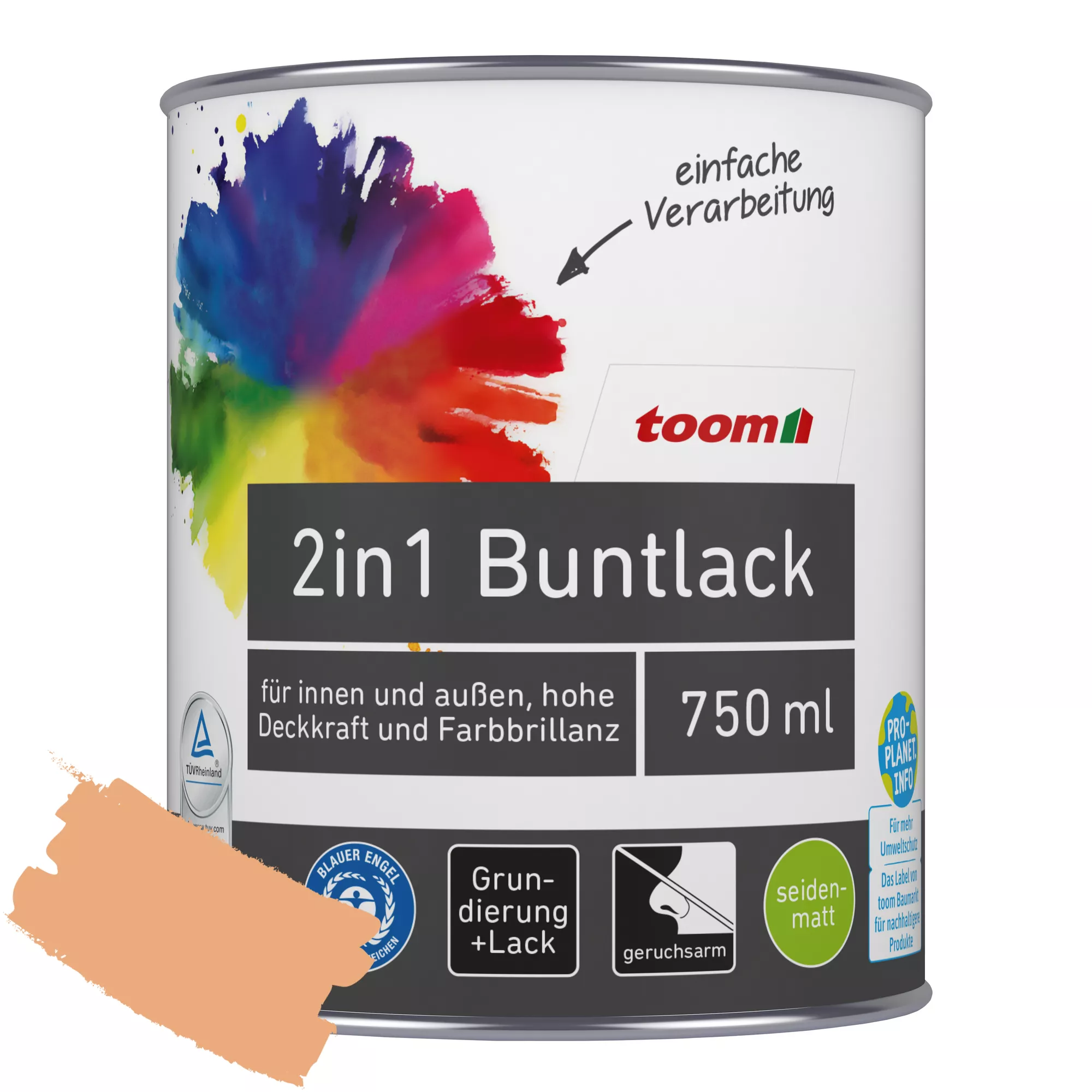 Vopsele pe baza de apa - TOOM BUNTLACK 2:1 VOPSEA UNIVERSALA COLORATA  papaya 750 ml
