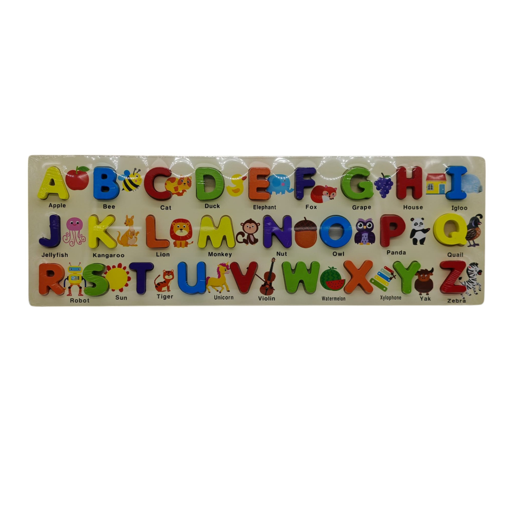 Alfabet Incastro din Lemn – Litere Mari în Limba Engleză, cu Ilustrații Educative [1]