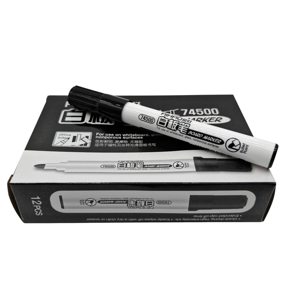 Marker Tabla Aihao cu Vârf Bullet Point, Culoare Neagra – Set 12 Bucăți – Vânzare Engros [1]