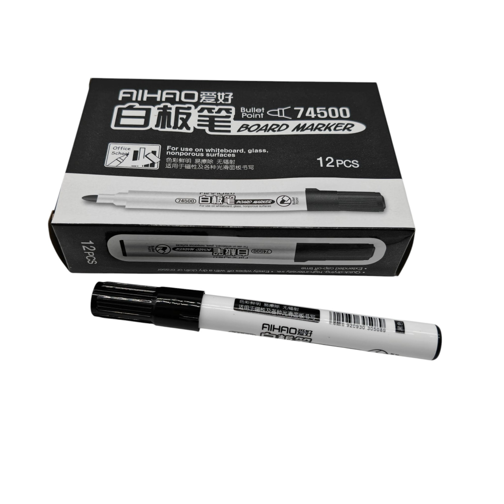 Marker Tabla Aihao cu Vârf Bullet Point, Culoare Neagra – Set 12 Bucăți – Vânzare Engros [2]