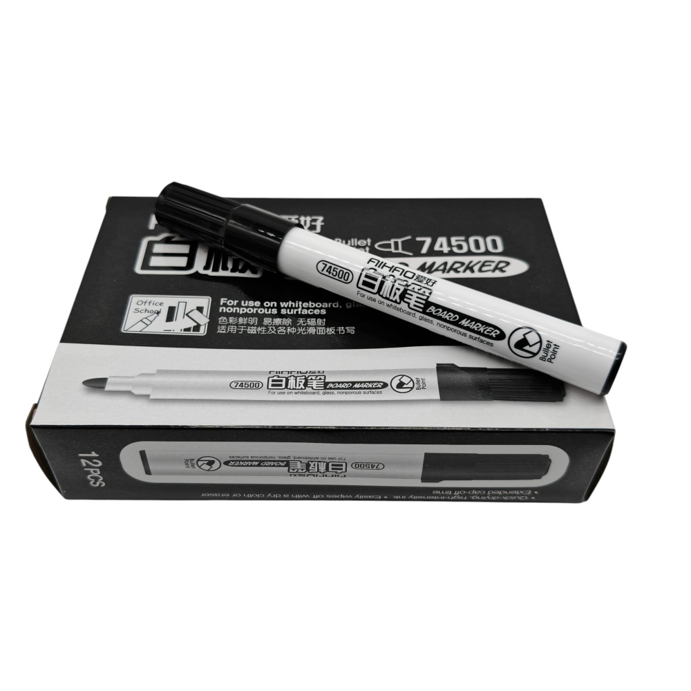 Marker Tabla Aihao cu Vârf Bullet Point, Culoare Neagra – Set 12 Bucăți – Vânzare Engros [3]