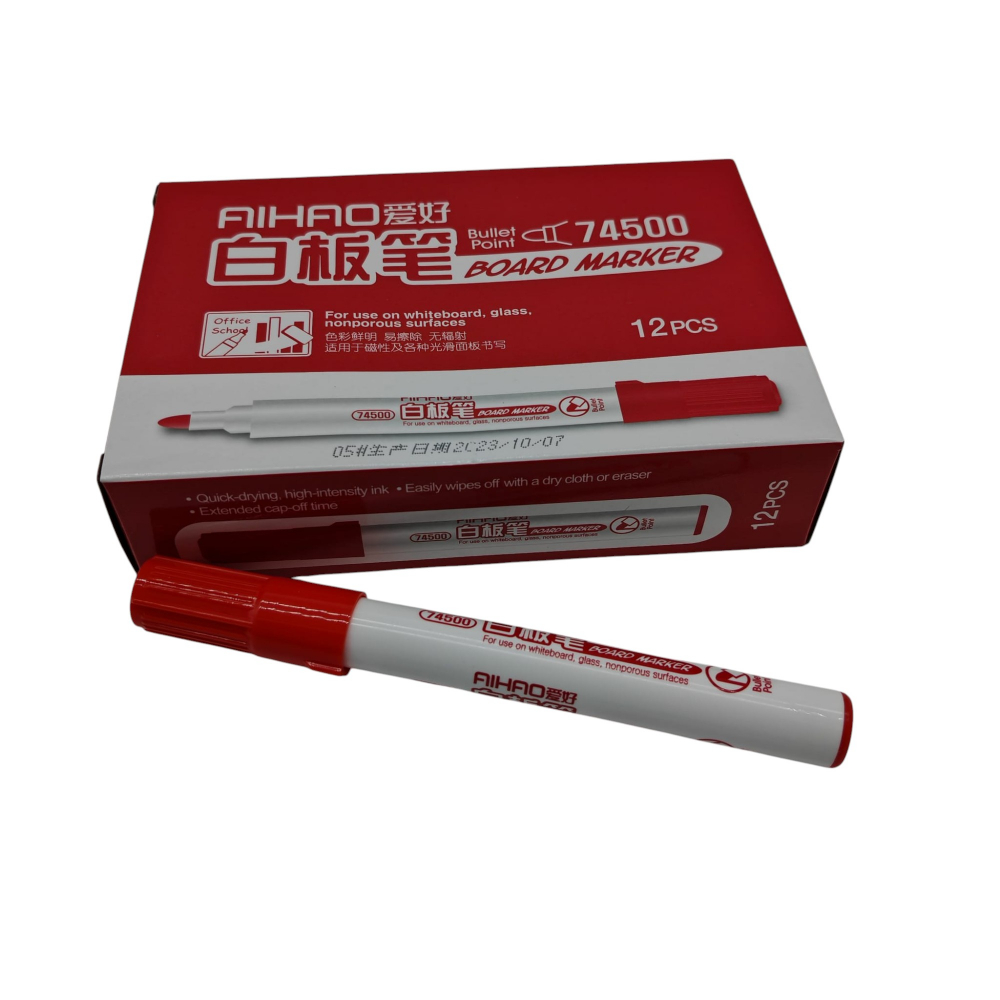Marker Tabla Aihao cu Vârf Bullet Point, Culoare Rosie – Set 12 Bucăți – Vânzare Engros [1]