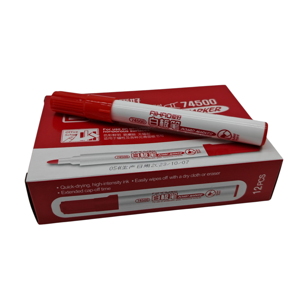 Marker Tabla Aihao cu Vârf Bullet Point, Culoare Rosie – Set 12 Bucăți – Vânzare Engros [4]