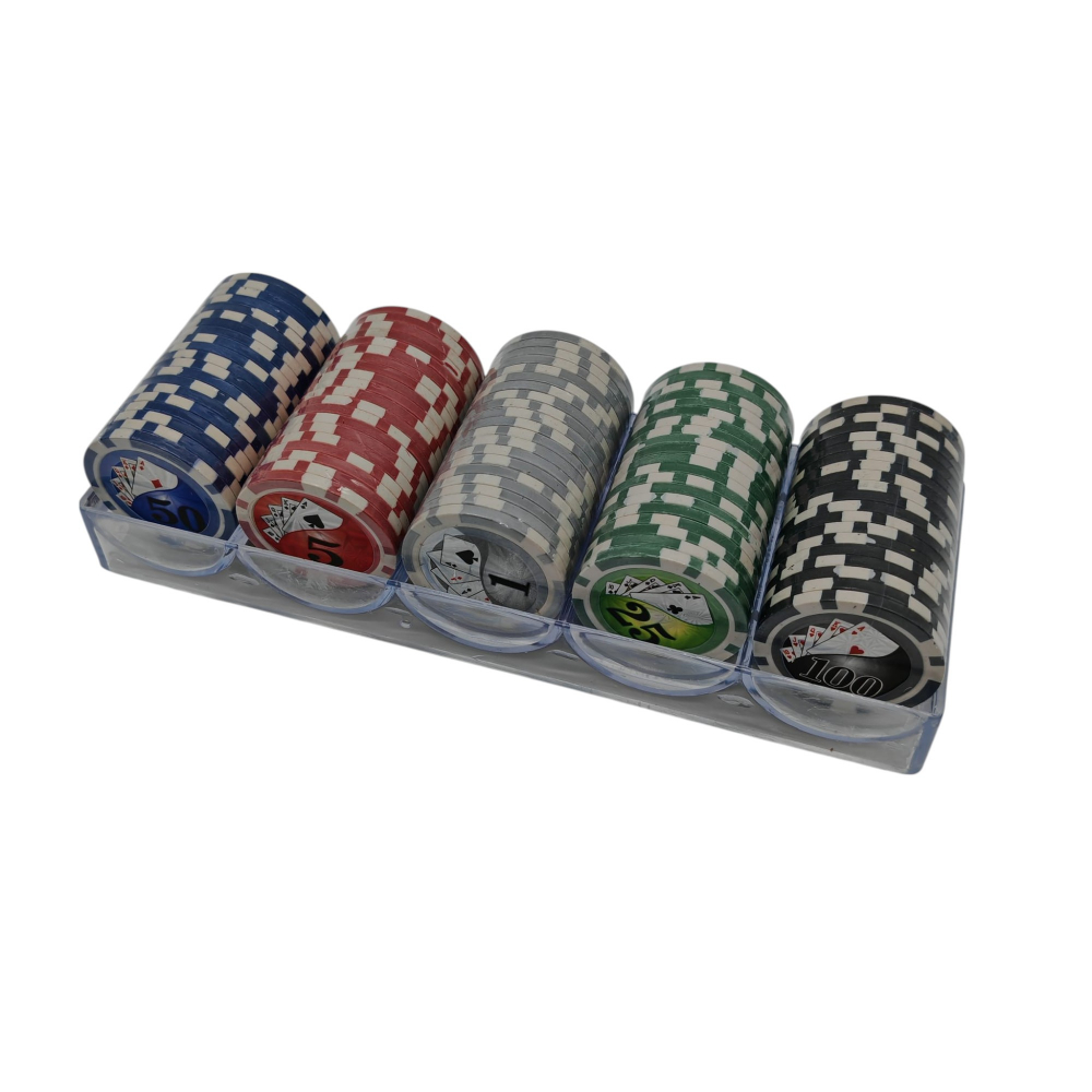 Set 100 Jetoane de Poker Profesionale – 5 Culori și Valori – Cutie Transparentă [3]