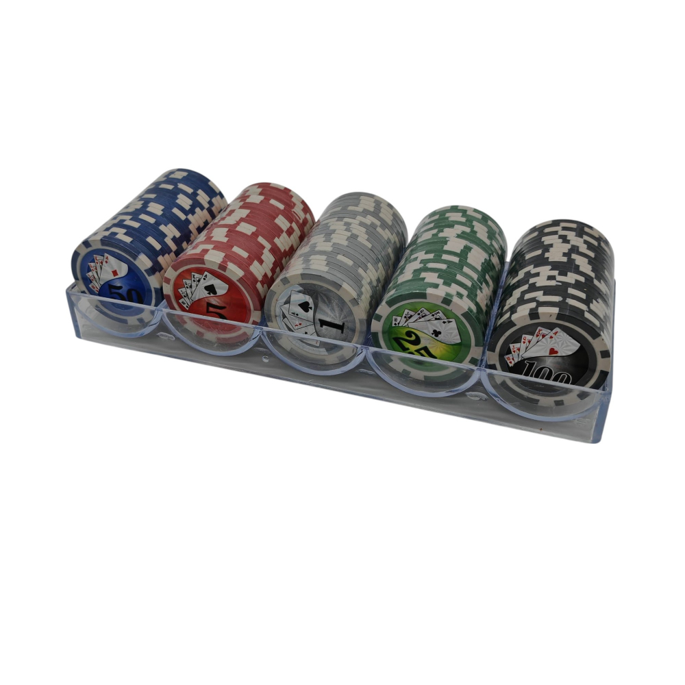 Set 100 Jetoane de Poker Profesionale – 5 Culori și Valori – Cutie Transparentă [1]