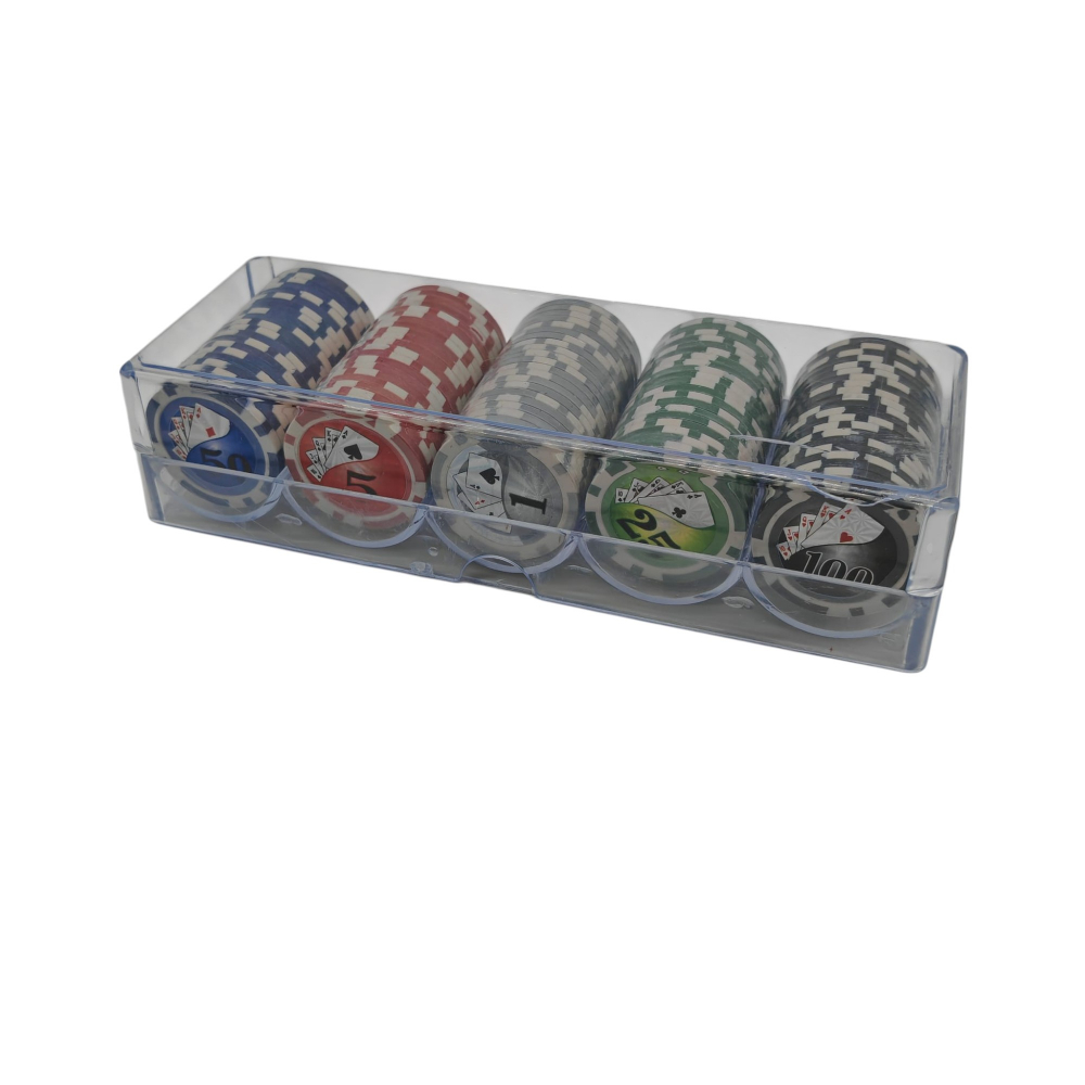Set 100 Jetoane de Poker Profesionale – 5 Culori și Valori – Cutie Transparentă [2]