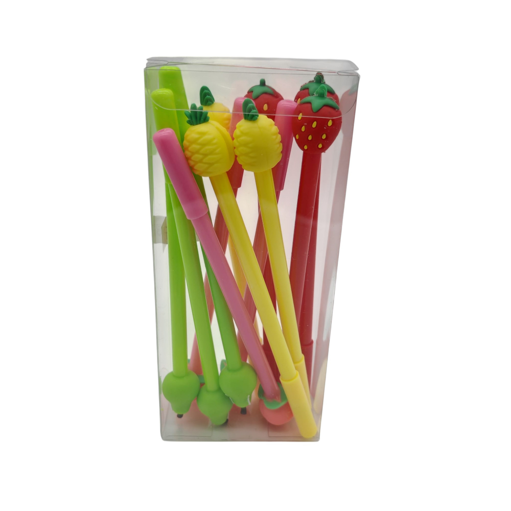 Set 12 Pixuri cu Capac și Figurină Fructe – Culori Diferite – Pentru Copii și Școală [1]