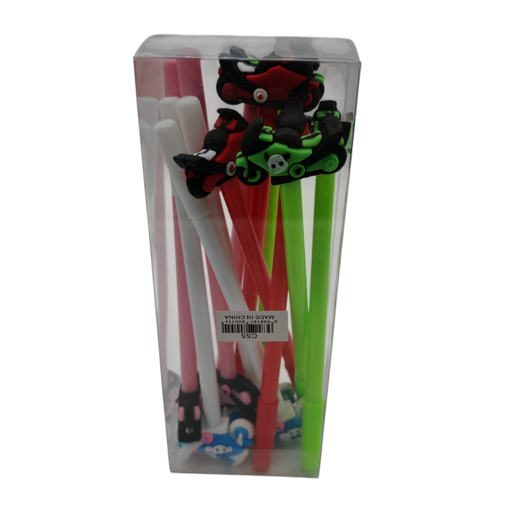 Set 12 Pixuri cu Capac și Figurină Motocicletă – Culori Diferite – Pentru Copii și Școală [1]