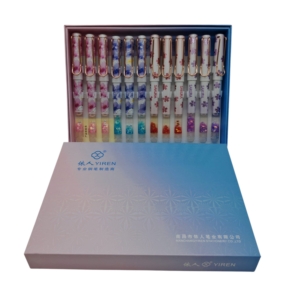 Set 12 Stilouri cu Cerneală Termică și Radieră Yiren – Cod 4025 – Imprimeu cu Flori – Vânzare Engros [2]