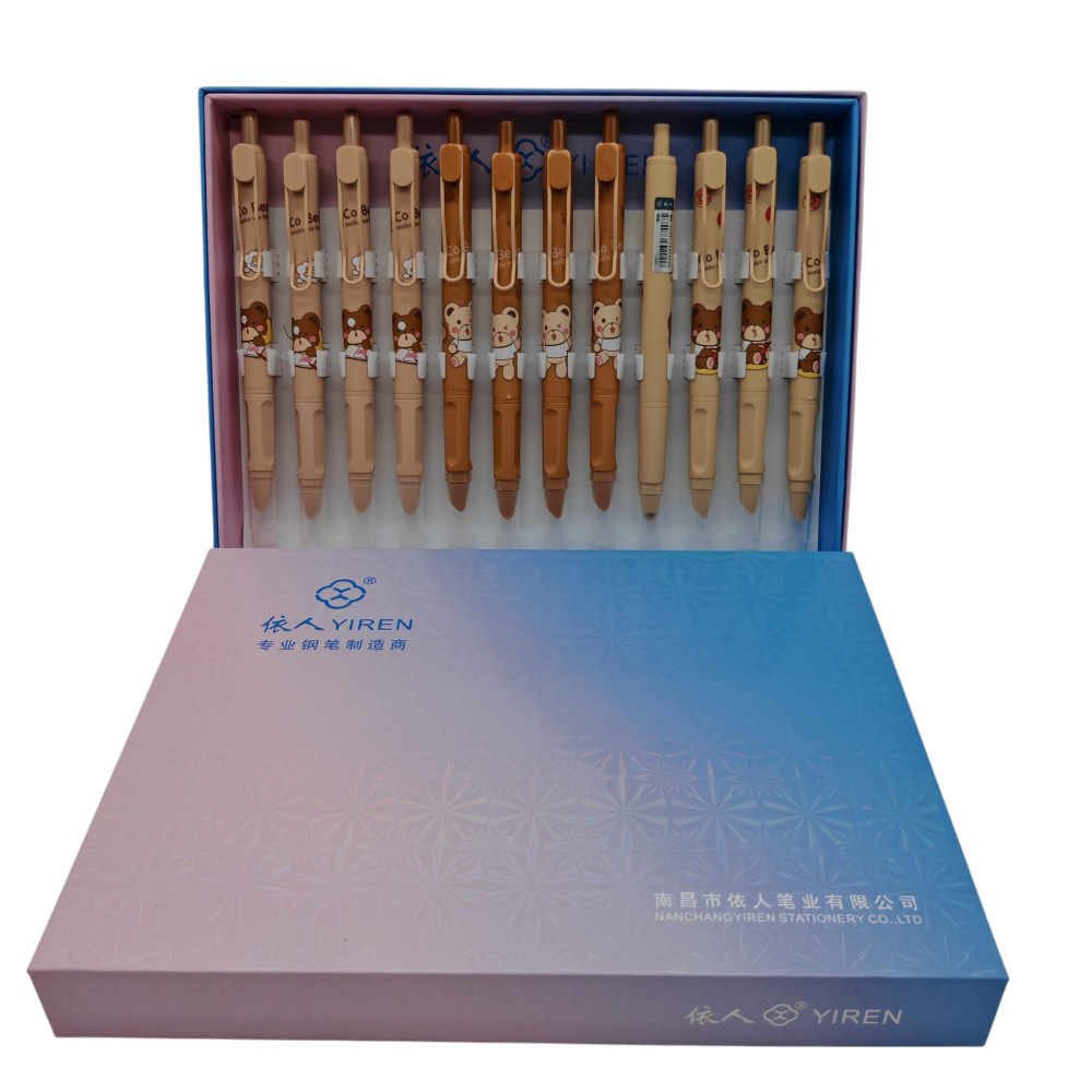 Set 12 Stilouri cu Cerneală Termică și Radieră Yiren – Cod 5011 – Imprimeu cu Ursuleți – Vânzare Engros [1]