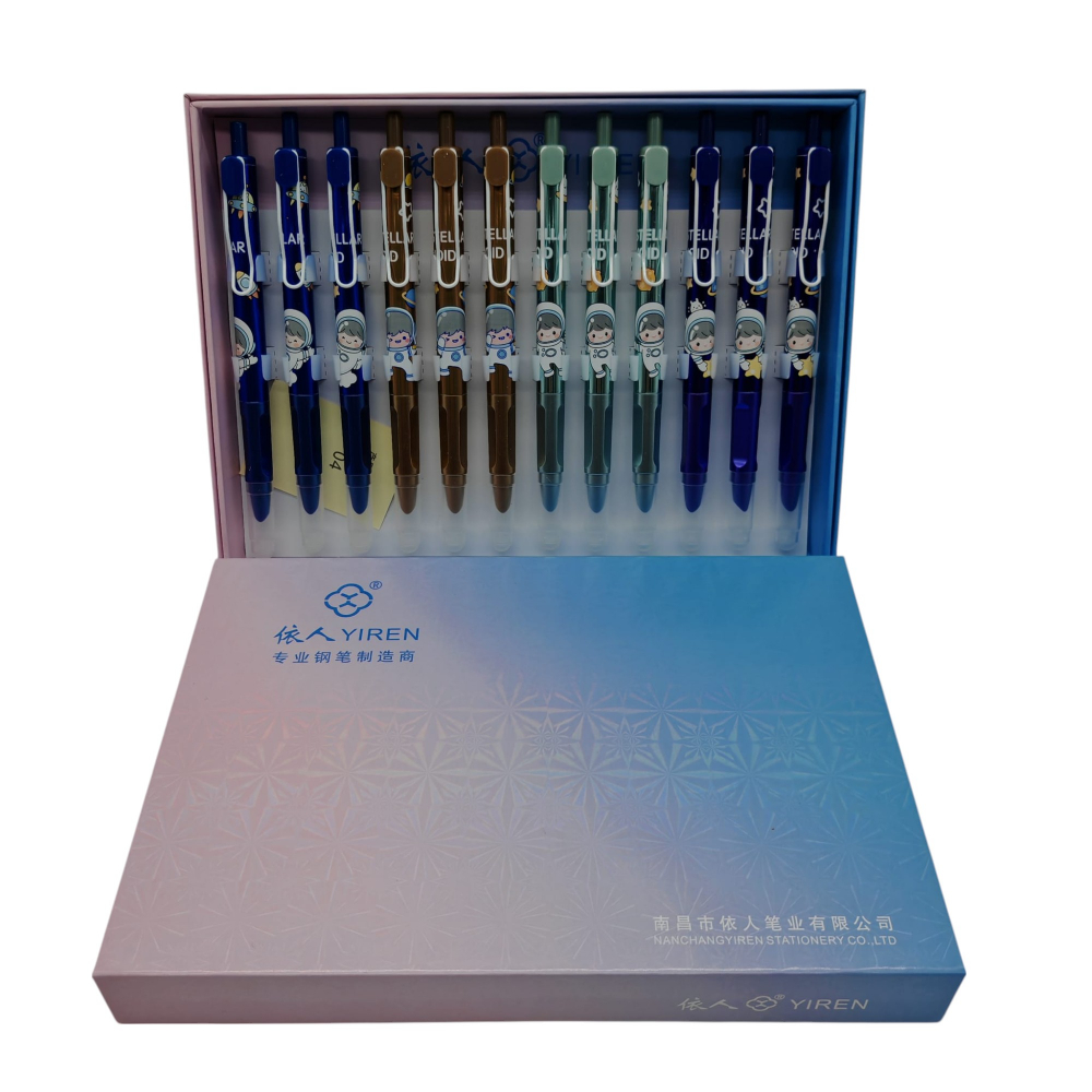 Set 12 Stilouri cu Cerneală Termică și Radieră Yiren – Cod 5012/7076 – Imprimeu Astronauți – Vânzare Engros [2]