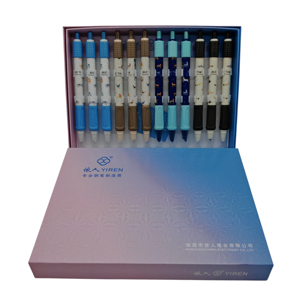 Set 12 Stilouri cu Cerneală Termică și Radieră Yiren – Cod 5059/5075 – Imprimeu cu Animale – Vânzare Engros [1]
