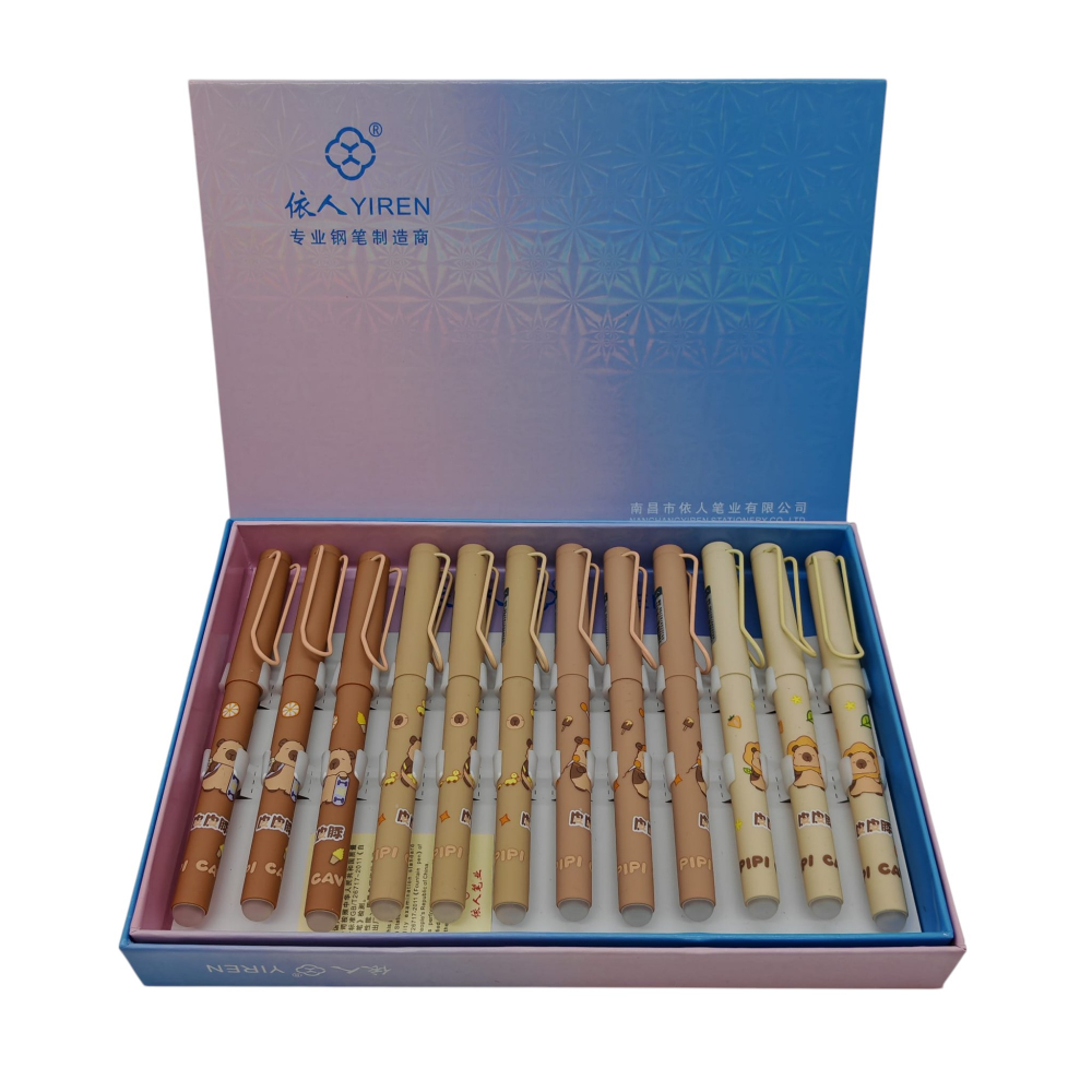 Set 12 Stilouri cu Cerneală Termică și Radieră Yiren – Cod 7075/7076 – Imprimeu Capybara – Vânzare Engros [2]