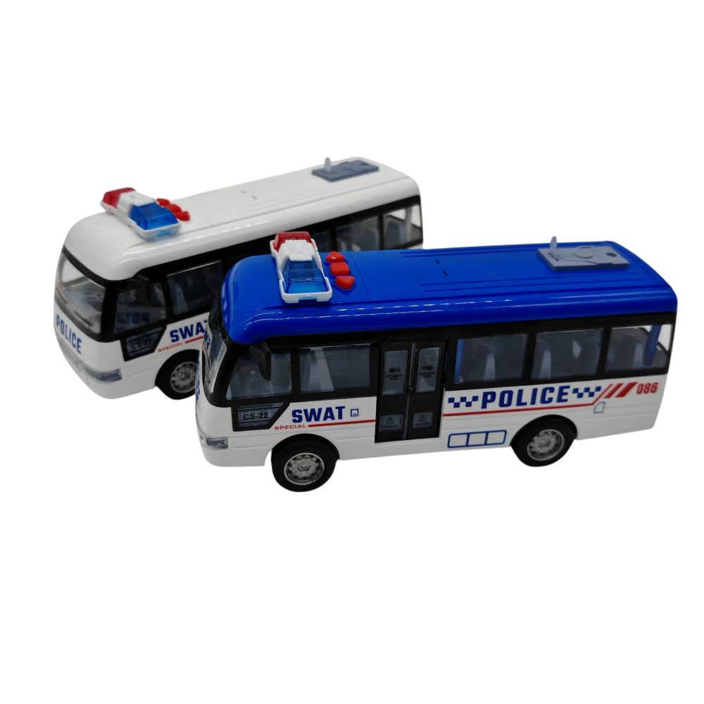 Set Autobuz Poliție cu Lumini și Sunete – 2 Modele (Alb și Albastru) – 6 Bucăți/Set – Vânzare Angro [2]