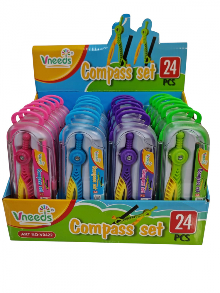 Set Compas cu Creion și Penar Vneeds – 24 Bucăți, 4 Culori Asortate, Engros [1]