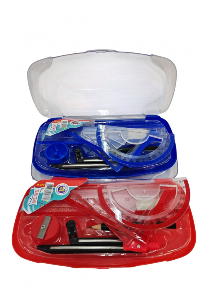 Set Geometrie Școlar TianTian – 12 Bucăți, 2 Culori (Roșu & Albastru) – Vânzare en-gros [1]