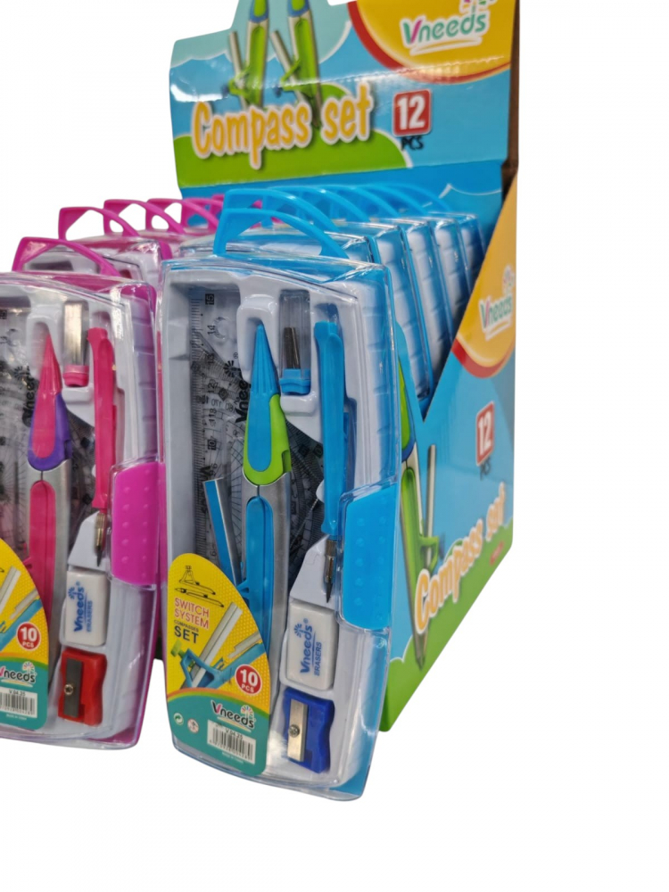 Set Geometrie Școlar Vneeds – 12 Bucăți, 2 Culori (Roz & Bleu) – Vânzare en-gros [2]