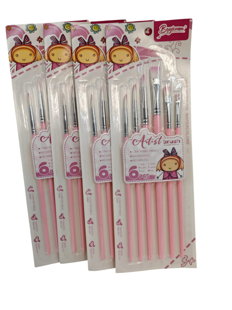 Set Pensule Roz – 6 Bucăți, Vârfuri și Mărimi Diverse (Vânzare en-gros) [1]