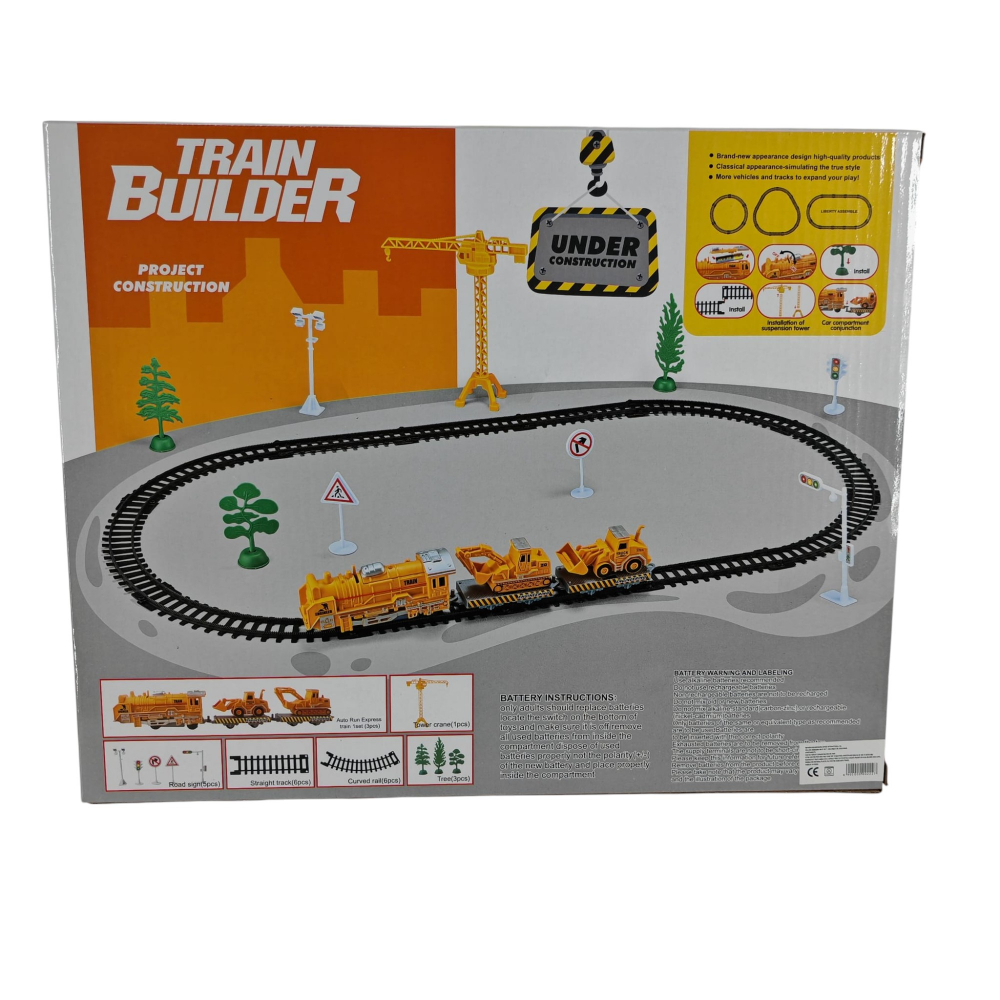 Set Trenuleț cu Șine, Macara, 2 Excavatoare și Semne de Circulație – pentru Copii 3+ Ani – Vânzare Angro [2]