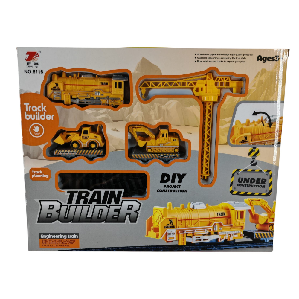 Set Trenuleț cu Șine, Macara, 2 Excavatoare și Semne de Circulație – pentru Copii 3+ Ani – Vânzare Angro [1]