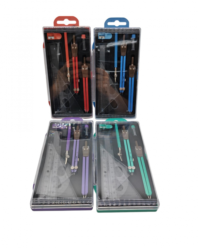 Set Trusă de Geometrie Completă în Penar de Plastic – 4 Culori Asortate – Vânzare Engros [1]