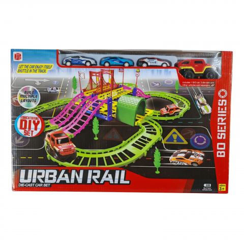 Jucarii constructii angro - Set Urban Rail - Circuit cu 4 Mașinuțe - Joc Interactiv și Modular pentru Copii - Vânzare Engros