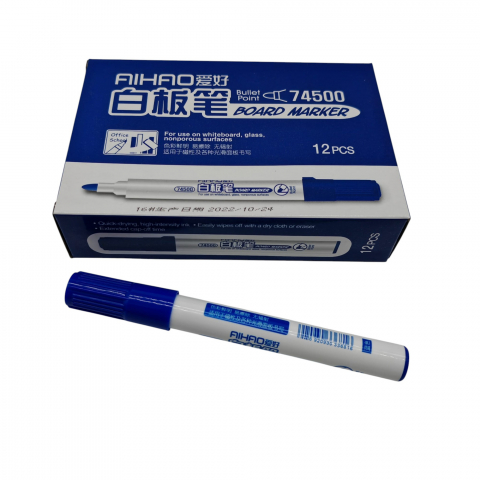 Marker Tabla Aihao cu Vârf Bullet Point, Culoare Albastră - Set 12 Bucăți - Vânzare Engros [1]