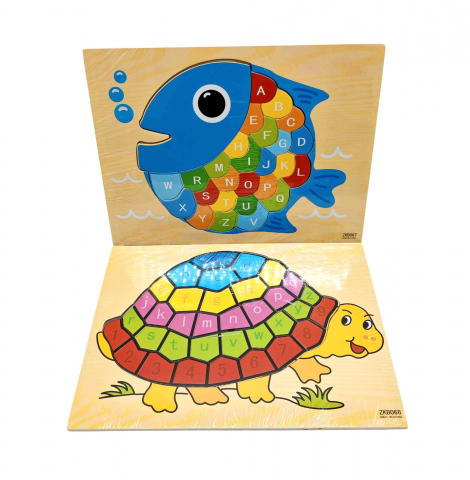Jucarii Pentru Copii Angro - Puzzle Lemn cu Forme de Animale – Cocos, Bufniță, Pește, Țestoasă – Vânzare Engros