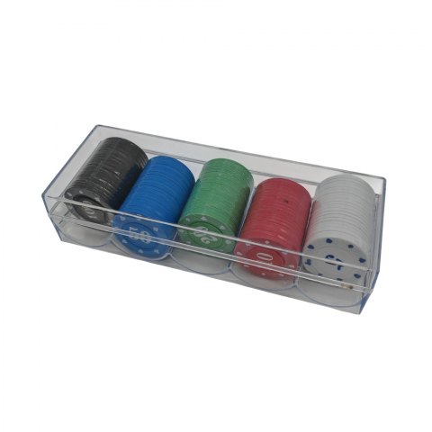 Set 100 Jetoane de Poker – 5 Valori – 5 Culori – Cutie Transparentă [1]