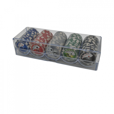 Set 100 Jetoane de Poker Profesionale – 5 Culori și Valori – Cutie Transparentă [1]