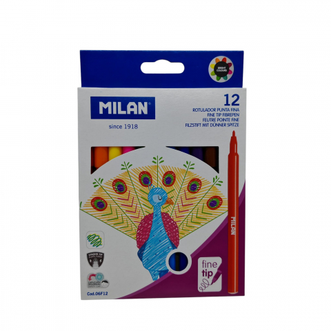 Articole pictura si desen angro - Set 12 Carioci Colorate cu Vârf Subțire Milan - Vânzare Angro
