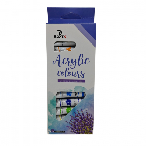 Articole pictura si desen angro - Set 12 Culori Vopsea Acrilică Boyix la Tub - Vânzare Angro