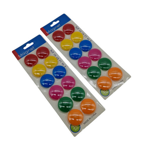 Papetarie, Birotica si Rechizite Angro - Set 12 Magneți Rotunzi Colorați – 30 mm – 6 Culori Diferite – Vânzare Engros