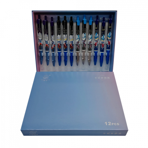 Instrumente de scris angro - Set 12 Stilouri cu Cerneală Termică și Radieră Yiren – Cod 0915/7076 – Imprimeu Personaje Anime – Vânzare Engros