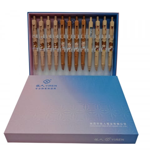 Articole pentru birou angro - Set 12 Stilouri cu Cerneală Termică și Radieră Yiren – Cod 5011 – Imprimeu cu Ursuleți – Vânzare Engros