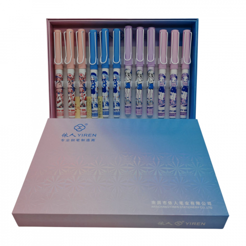 Instrumente de scris angro - Set 12 Stilouri cu Cerneală Termică și Radieră Yiren – Cod 7073/7076 – Imprimeu cu Personaje Anime – Vânzare Engros