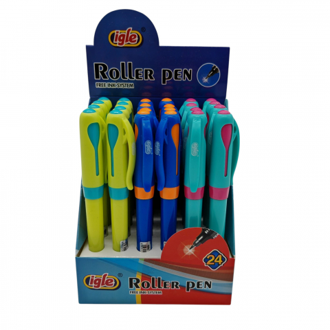 Instrumente de scris angro - Set 24 Stilouri Roller Igle cu Rezervă – Vârf Subțire – 3 Culori Corp – Vânzare Engros